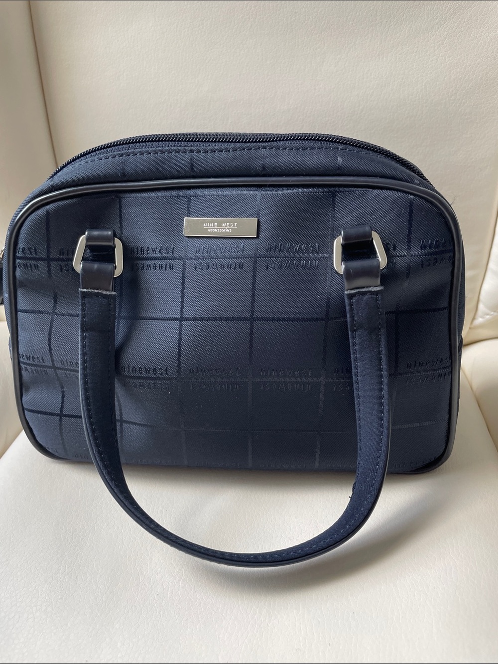 Nine West Navy Grid Logo Top-Handle Handbag